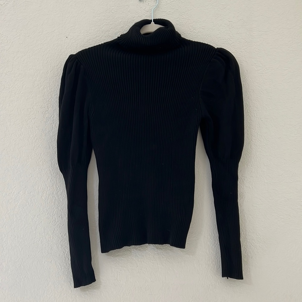 Puff sleeve black turtleneck sweater